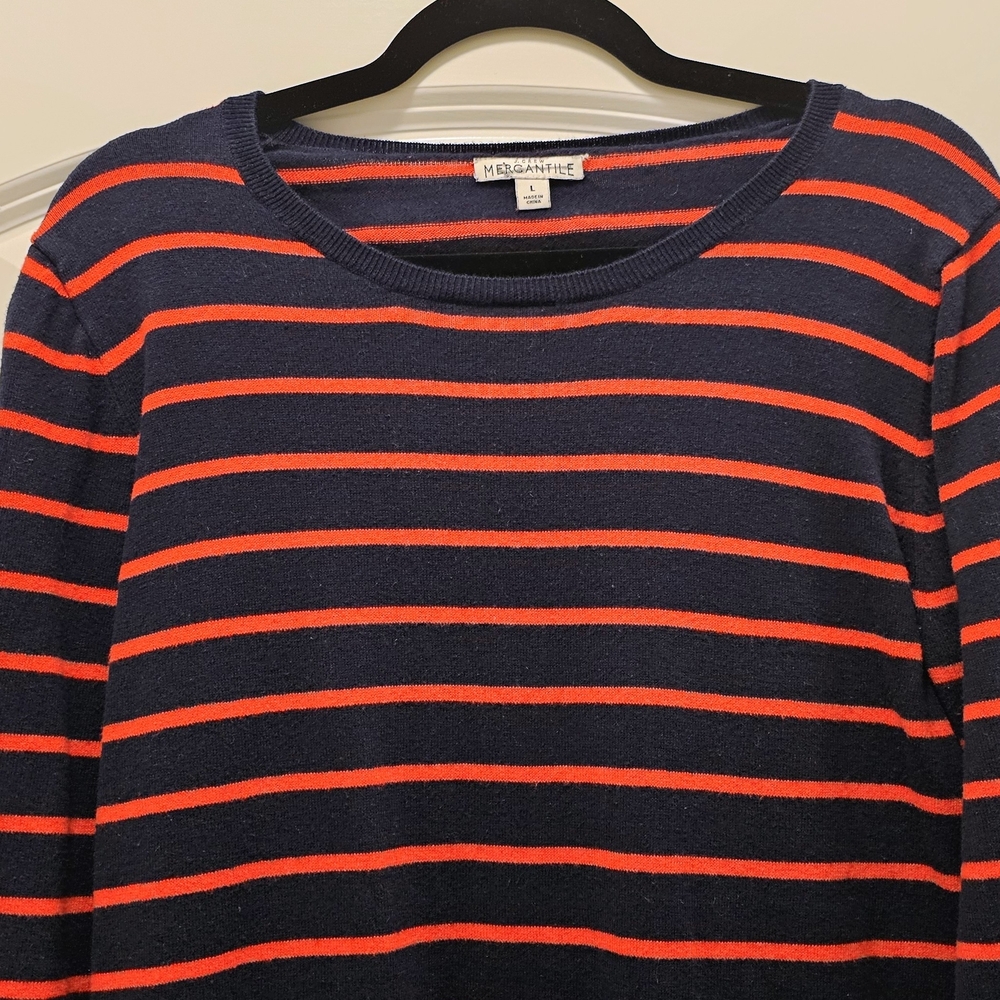 J.Crew Mercantile Navy Red Stripe Crewneck Sweater Nantucket Preppy Size L - Picture 4 of 6